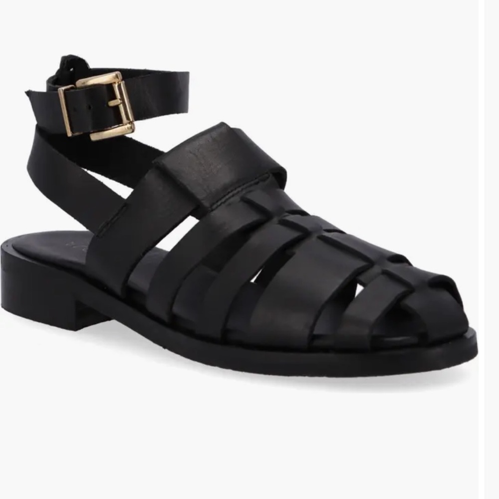 NWT ALOHAS Women's Perry Leather Fisherman Sandals Black